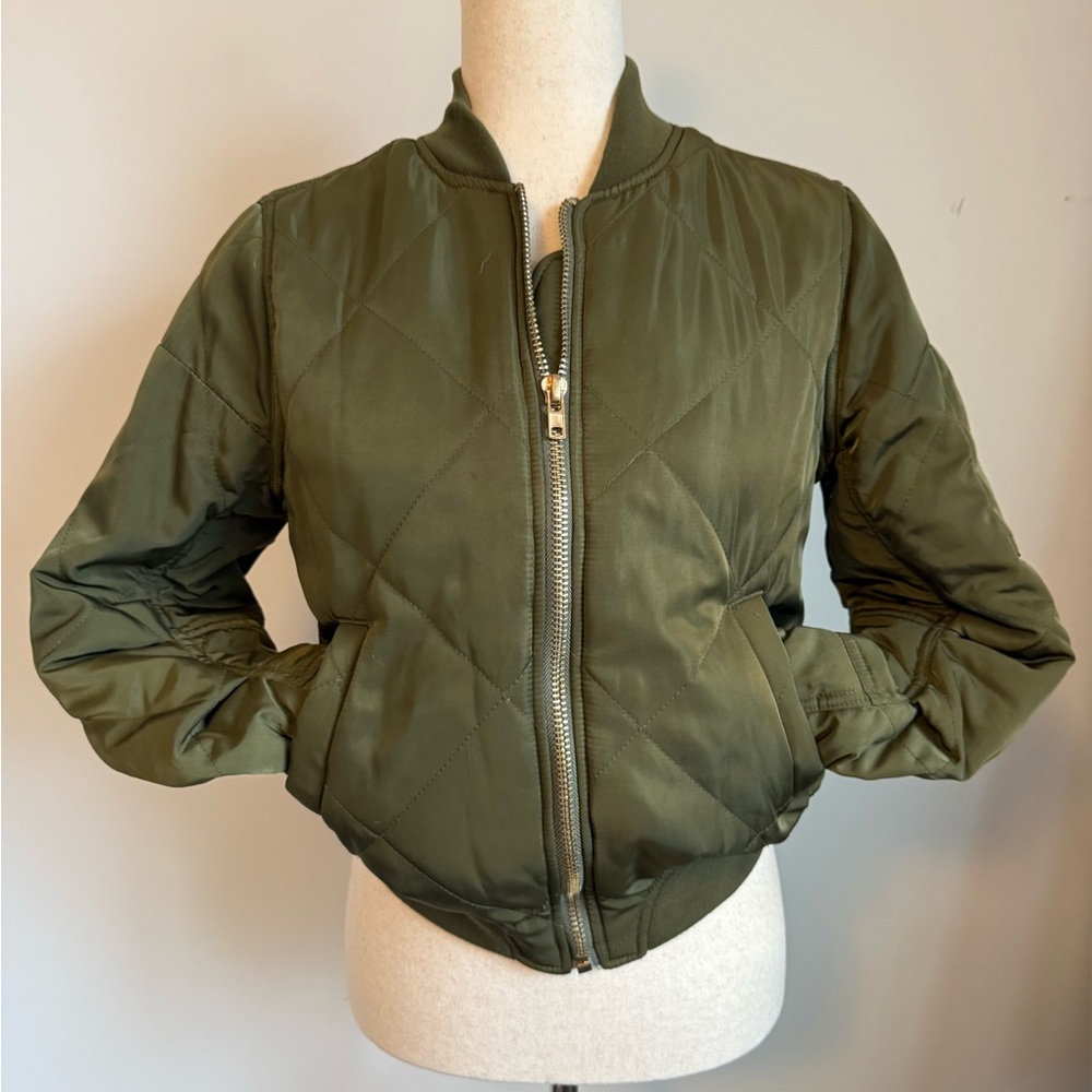 Olive Green Quilted Bomber Jacket